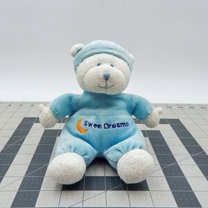 Russ Sweet Dreams Blue Plush Bear Rattle Stuffed Hat Blue Eyes Pajama PJs 6 In